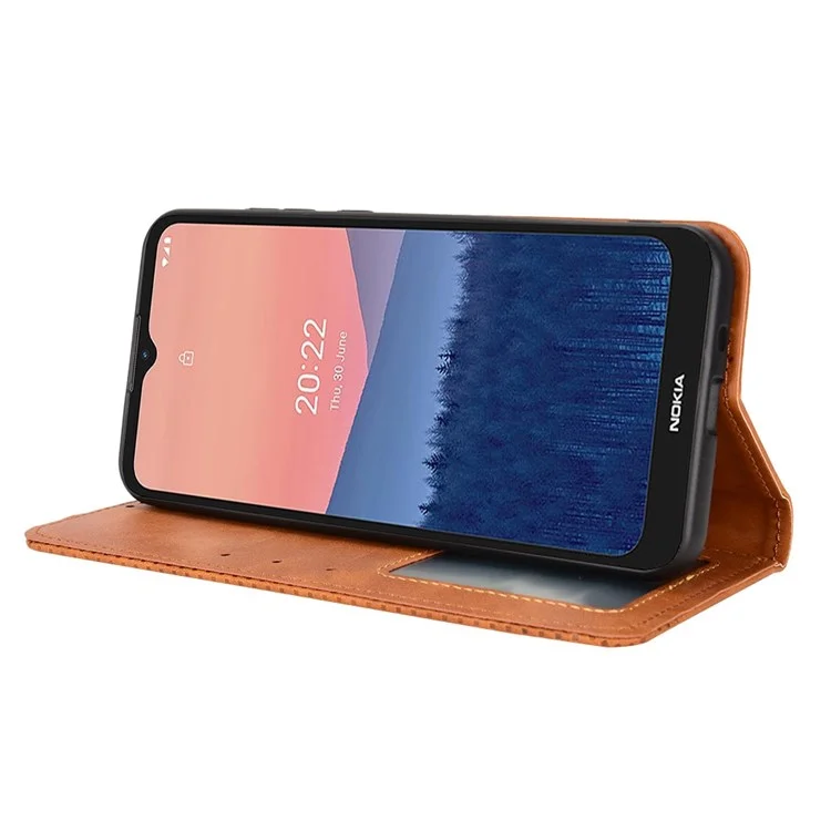 Para Nokia C21 4G Stand Willet Function Funcion PU Retro Texture Anti-shock Celebe Case Shell - Marrón