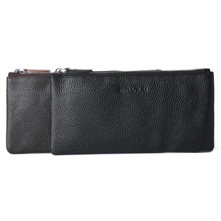 JINBAOLAI Men's Cowhide Leather Wallet Multi Card Slots Purse Phone Pouch Case - Black