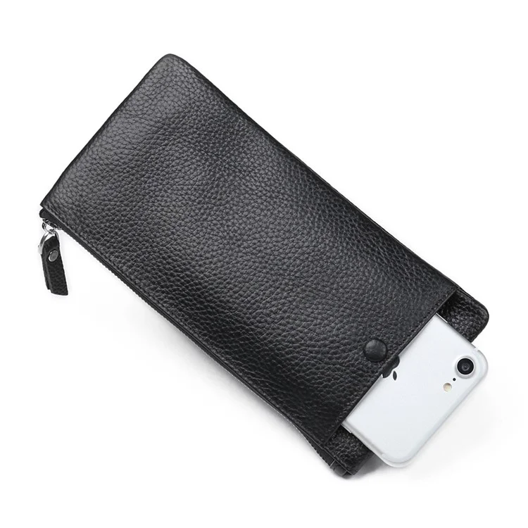 JINBAOLAI Men's Cowhide Leather Wallet Multi Card Slots Purse Phone Pouch Case - Black