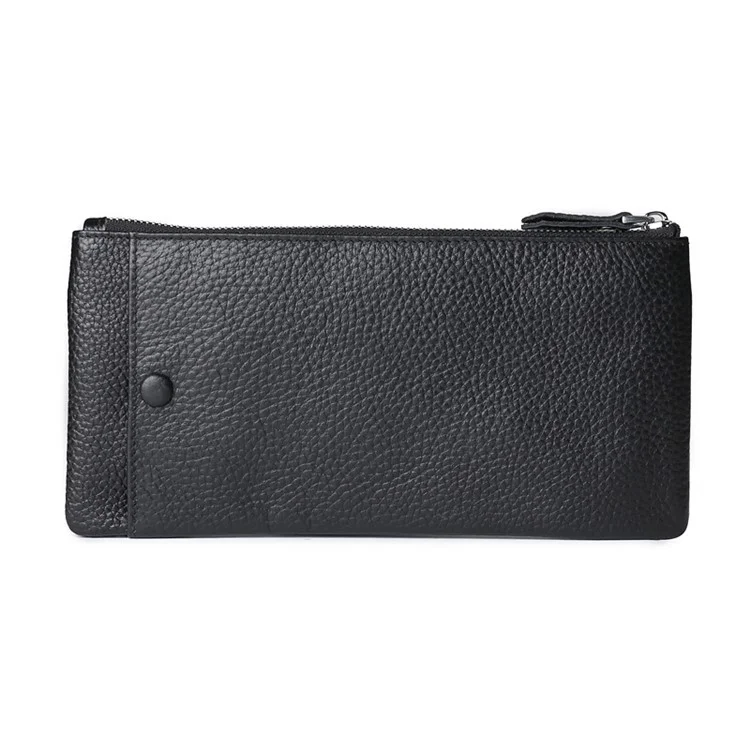 JINBAOLAI Men's Cowhide Leather Wallet Multi Card Slots Purse Phone Pouch Case - Black