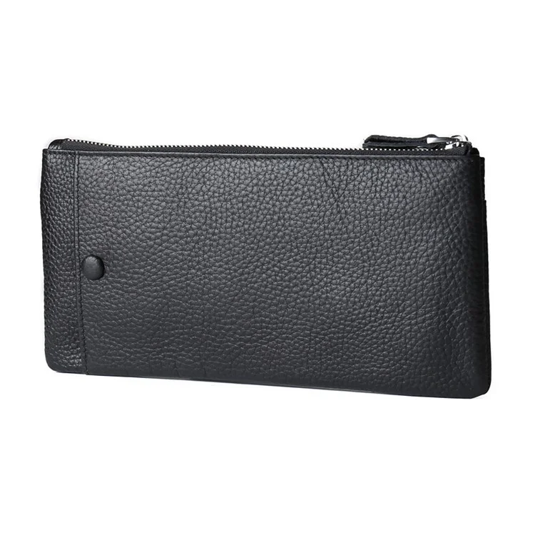 JINBAOLAI Men's Cowhide Leather Wallet Multi Card Slots Purse Phone Pouch Case - Black