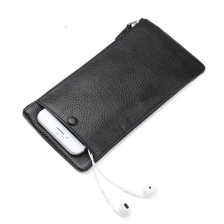 JINBAOLAI Men's Cowhide Leather Wallet Multi Card Slots Purse Phone Pouch Case - Black