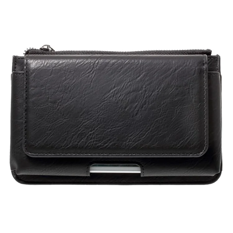 Universal Leather Waist Bag Pouch with Zipper Pocket for iPhone 7 Plus, Size: 159 x 80 x 12mm - Black