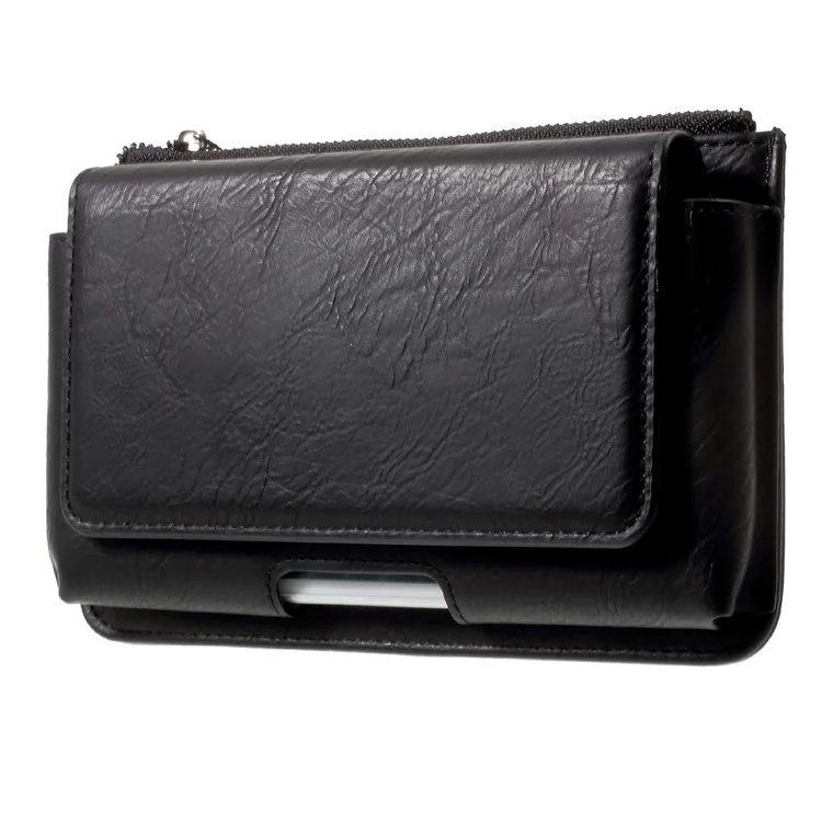 Universal Leather Waist Bag Pouch with Zipper Pocket for iPhone 7 Plus, Size: 159 x 80 x 12mm - Black