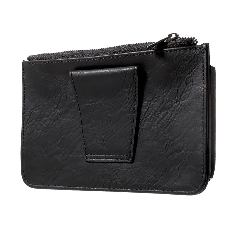 Universal Leather Waist Bag Pouch with Zipper Pocket for iPhone 7 Plus, Size: 159 x 80 x 12mm - Black