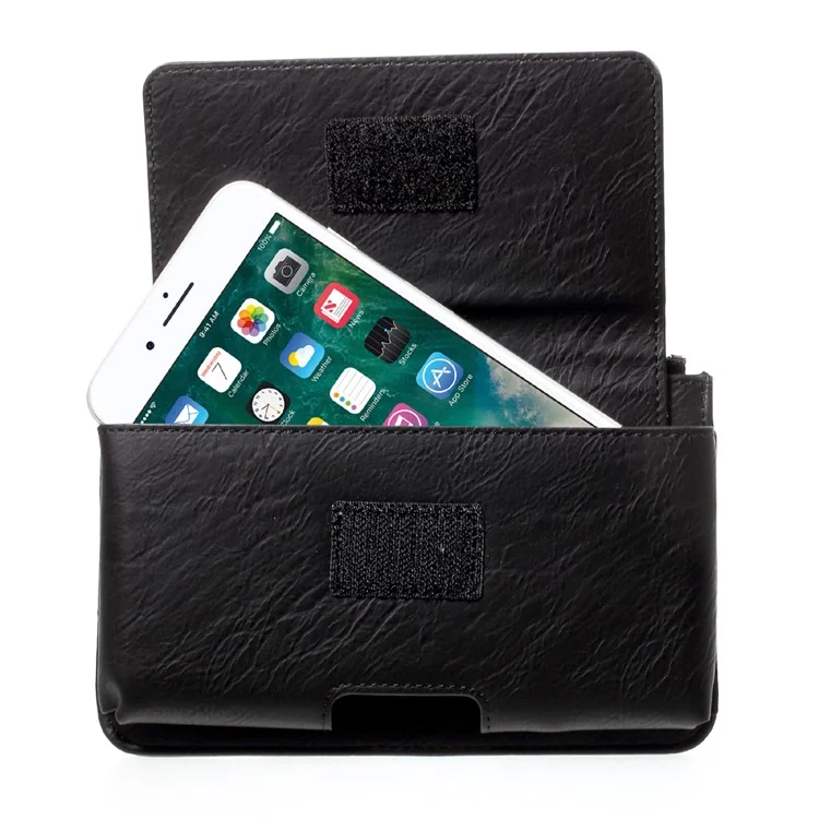 Universal Leather Waist Bag Pouch with Zipper Pocket for iPhone 7 Plus, Size: 159 x 80 x 12mm - Black