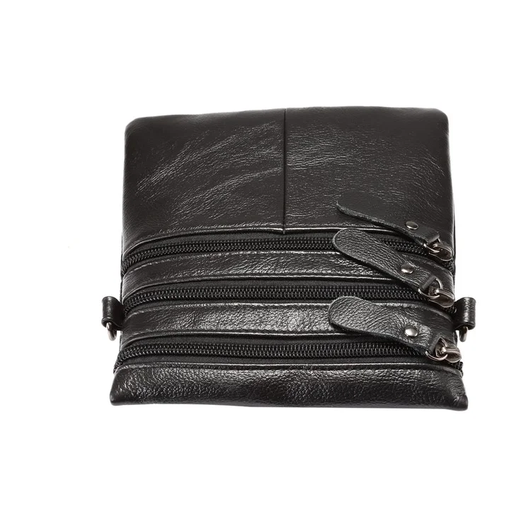 Unisex Top Layer Cowhide Genuine Leather Cross Body Bag Single Shoulder Bag Messenger Bag - Black
