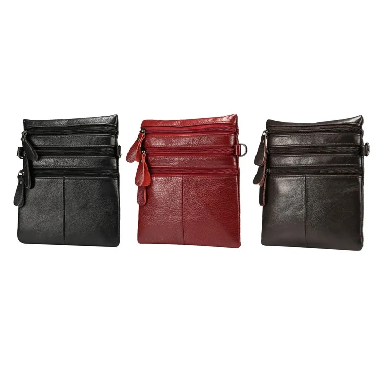 Unisex Top Layer Cowhide Genuine Leather Cross Body Bag Single Shoulder Bag Messenger Bag - Black