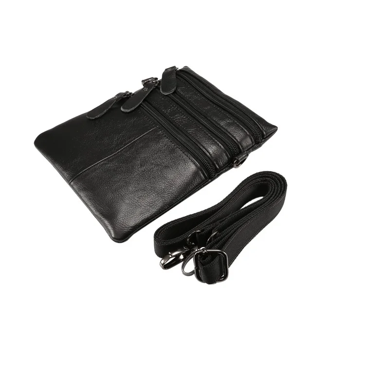 Unisex Top Layer Cowhide Genuine Leather Cross Body Bag Single Shoulder Bag Messenger Bag - Black