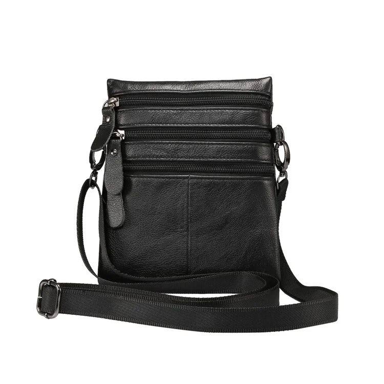 Unisex Top Layer Cowhide Genuine Leather Cross Body Bag Single Shoulder Bag Messenger Bag - Black