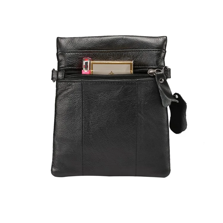 Unisex Top Layer Cowhide Genuine Leather Cross Body Bag Single Shoulder Bag Messenger Bag - Black