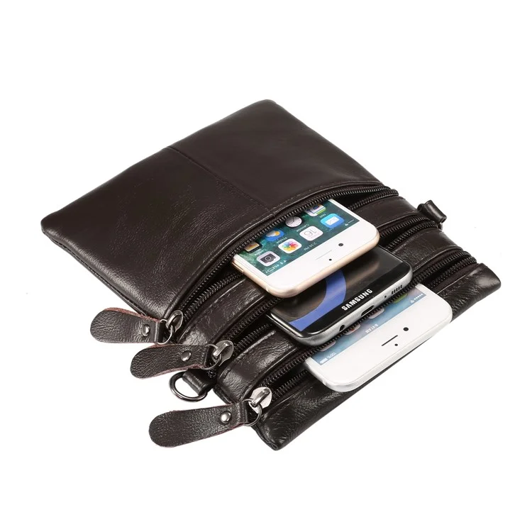 Unisex Top Layer Cowhide Genuine Leather Cross Body Bag Single Shoulder Bag Messenger Bag - Black