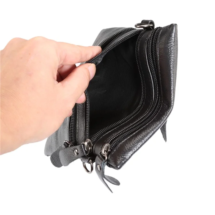 Unisex Top Layer Cowhide Genuine Leather Cross Body Bag Single Shoulder Bag Messenger Bag - Black