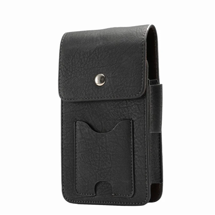 5.8 Inch Vertical Card Holder Two Layers Holster Pouch Case with Belt Hole for iPhone X / Samsung A7 (2017) - Black