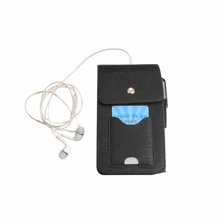 5.8 Inch Vertical Card Holder Two Layers Holster Pouch Case with Belt Hole for iPhone X / Samsung A7 (2017) - Black