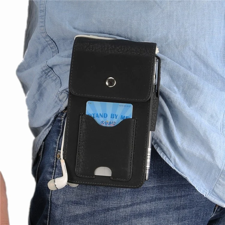 5.8 Inch Vertical Card Holder Two Layers Holster Pouch Case with Belt Hole for iPhone X / Samsung A7 (2017) - Black
