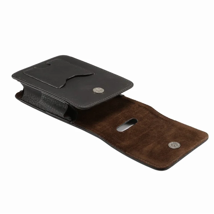 5.8 Inch Vertical Card Holder Two Layers Holster Pouch Case with Belt Hole for iPhone X / Samsung A7 (2017) - Black