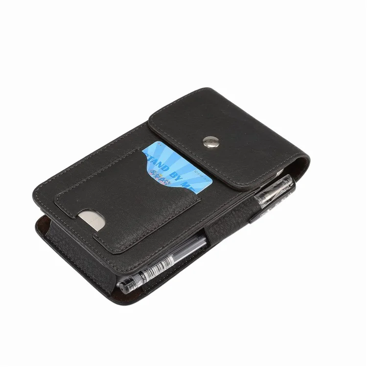5.8 Inch Vertical Card Holder Two Layers Holster Pouch Case with Belt Hole for iPhone X / Samsung A7 (2017) - Black