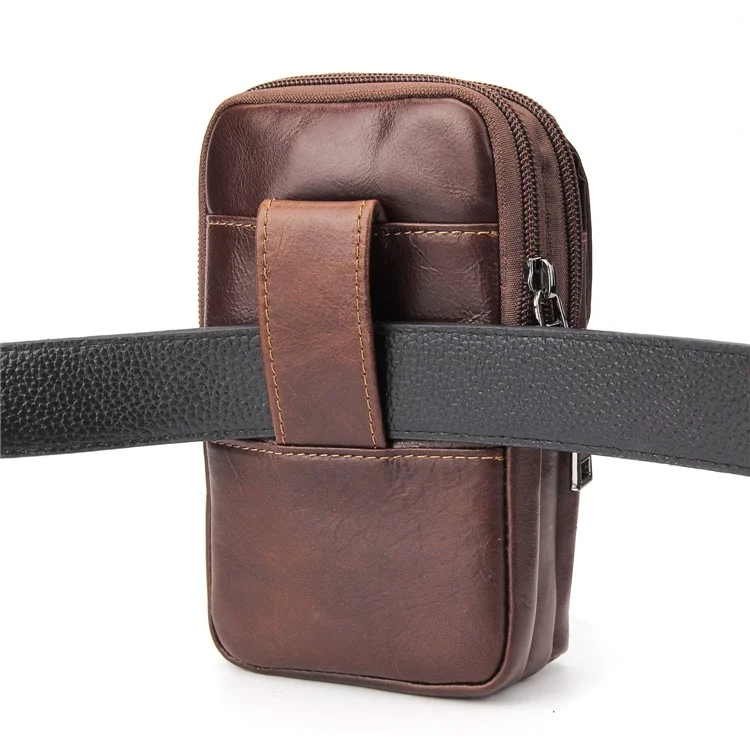 Vertikaler Gürtel Taillenbeutel Für 6,3-zoll-telefon, Verrückte Pferde Textur Top Layer Cowhide Leder Handy Holster Hülle Mit Dual Reißverschluss Taschen - Stil 001