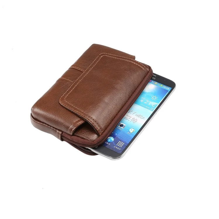 Universal Genuine Leather Wasit Pouch Bag for iPhone 8 Plus/7 Plus, Size: 16x10x2.0cm - Brown