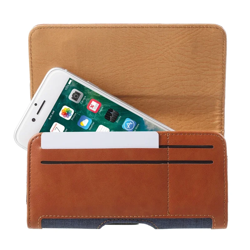 Belt Holster Case for 5.5-inch Phone Leather PU Horizontal Carrying Waist Bag Sleeve - Blue