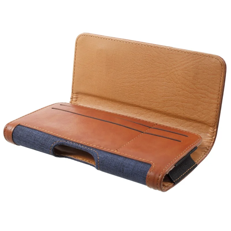 Belt Holster Case for 5.5-inch Phone Leather PU Horizontal Carrying Waist Bag Sleeve - Blue