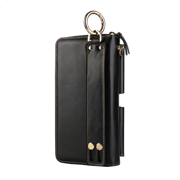 Genuine Leather Zip Pouch Wallet for iPhone 8 Plus / 7 Plus/7 Samsung Note7 Etc - Black