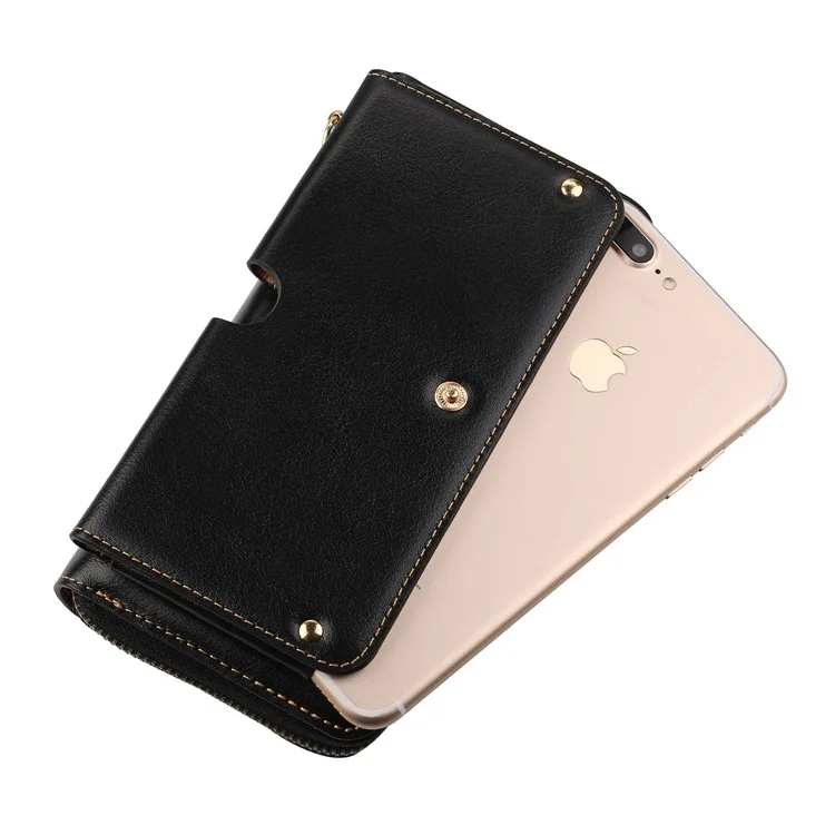 Genuine Leather Zip Pouch Wallet for iPhone 8 Plus / 7 Plus/7 Samsung Note7 Etc - Black