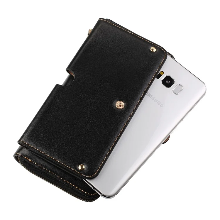 Genuine Leather Zip Pouch Wallet for iPhone 8 Plus / 7 Plus/7 Samsung Note7 Etc - Black