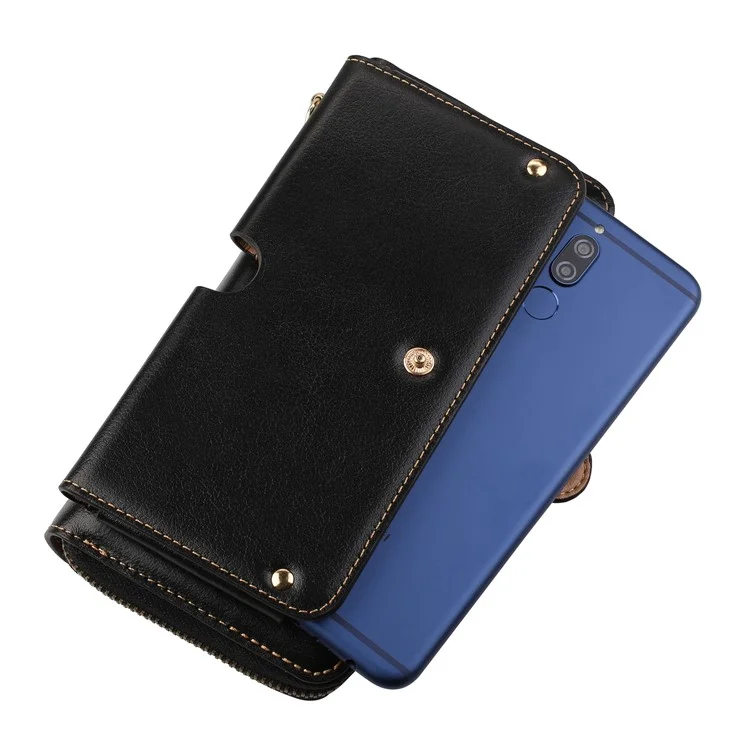 Genuine Leather Zip Pouch Wallet for iPhone 8 Plus / 7 Plus/7 Samsung Note7 Etc - Black