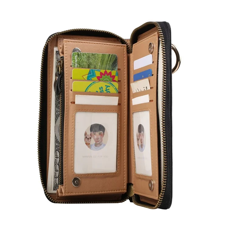 Genuine Leather Zip Pouch Wallet for iPhone 8 Plus / 7 Plus/7 Samsung Note7 Etc - Black