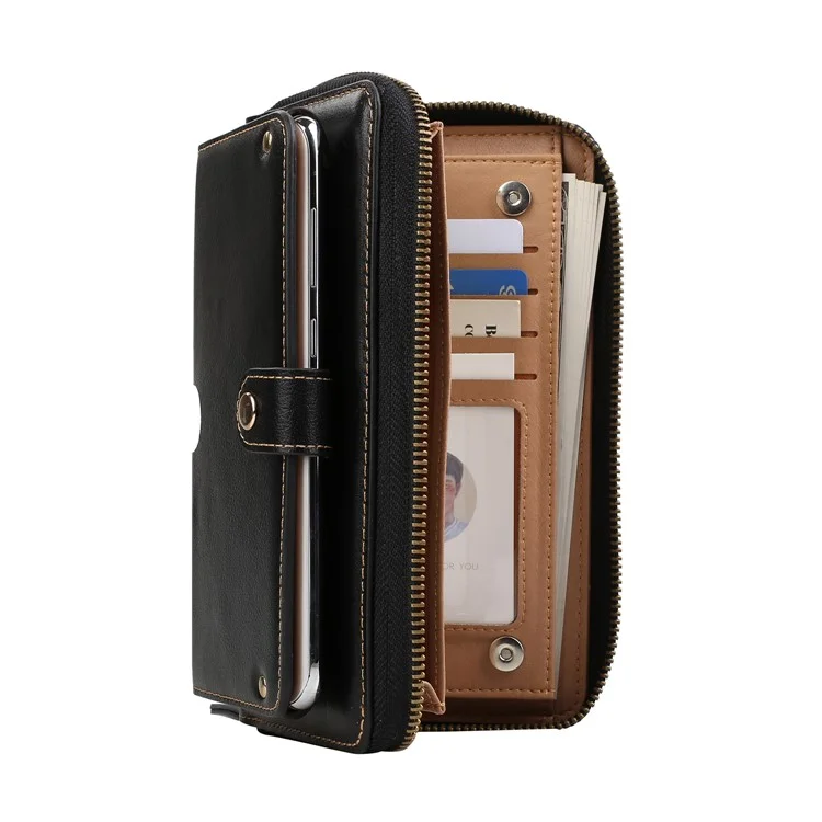 Genuine Leather Zip Pouch Wallet for iPhone 8 Plus / 7 Plus/7 Samsung Note7 Etc - Black