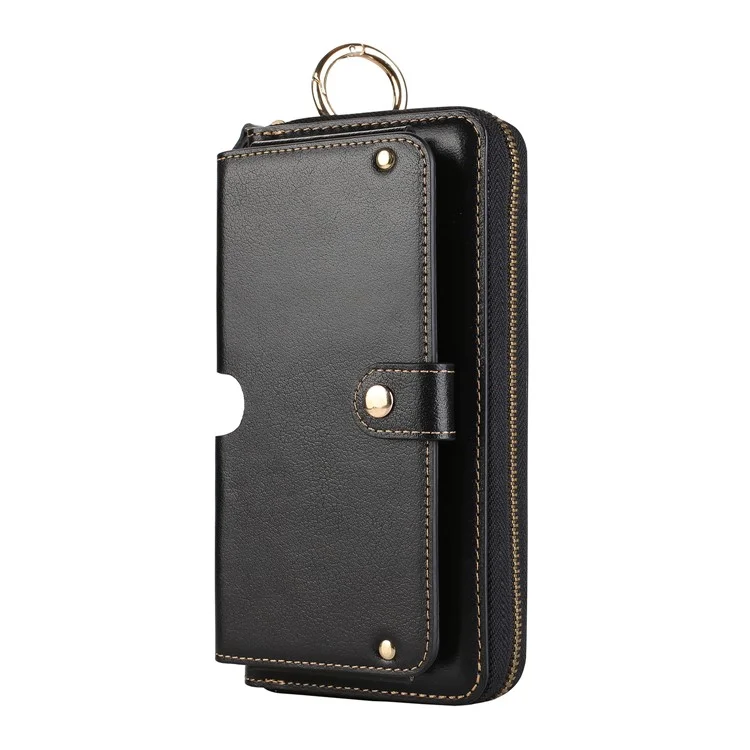 Genuine Leather Zip Pouch Wallet for iPhone 8 Plus / 7 Plus/7 Samsung Note7 Etc - Black