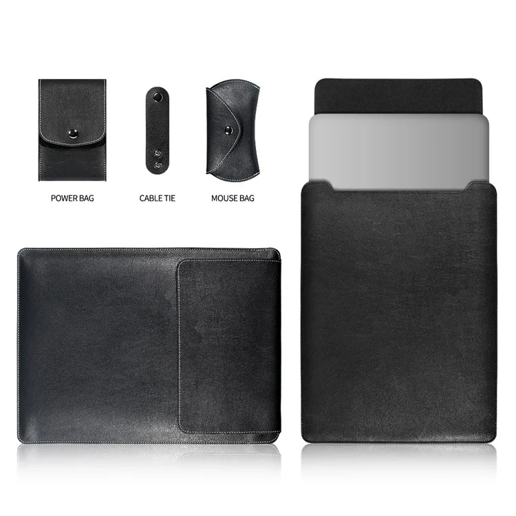 Étui à Pochette à Manches en Cuir PU Avec Coussinet de Souris Pour MacBook Pro 15 Pouces (2016) - le Noir