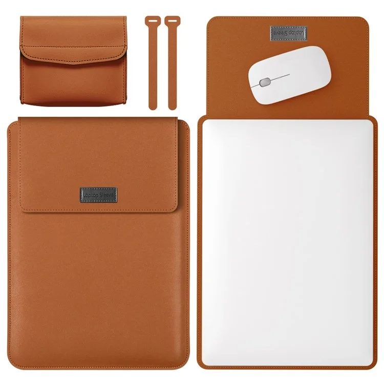 13-inch Universal Large Capacity Leather Protective Case Bag for Phone Tablets - Brown