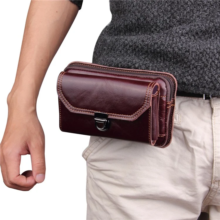 For 6.3-inch Phone Horizontal Crazy Horse Texture Top Layer Cowhide Leather Waist Bag Men's Multi-functional Purse - Style 007