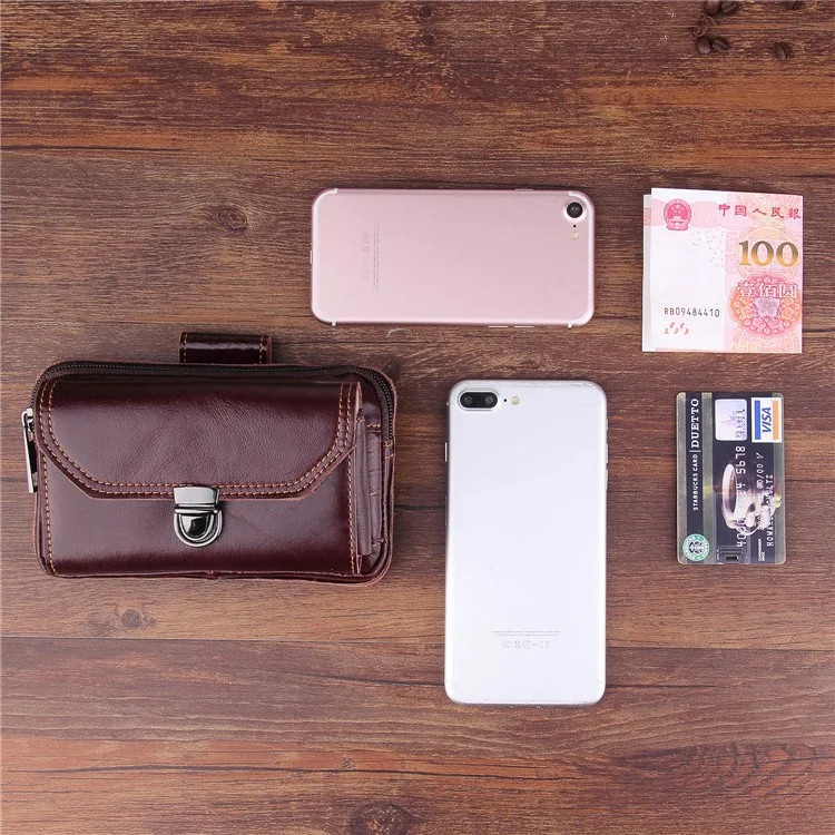 Crazy Horse Top Layer Cowhide Leather Waist Bag Men's Multifunctional Purse