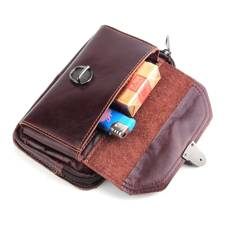 For 6.3-inch Phone Horizontal Crazy Horse Texture Top Layer Cowhide Leather Waist Bag Men's Multi-functional Purse - Style 007