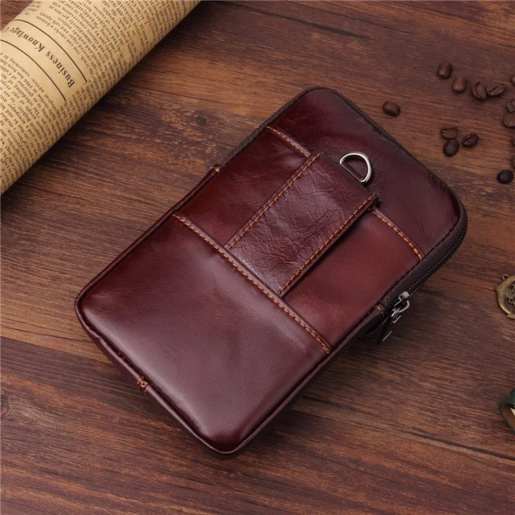 Crazy Horse Waist Bag Top Layer Cowhide Leather Zipper Pocket