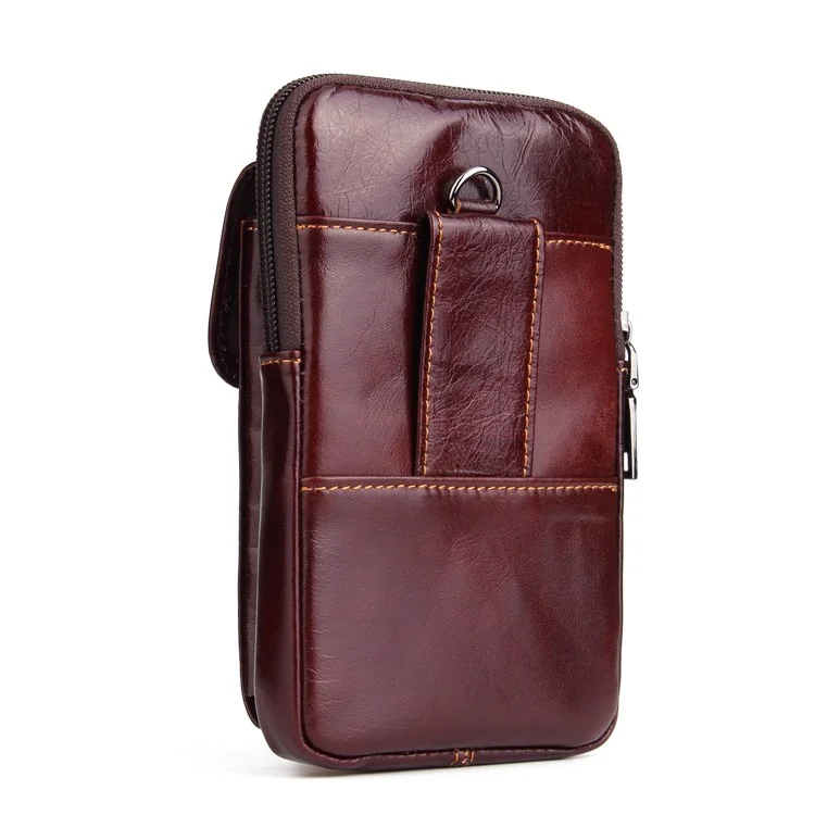 Crazy Horse Waist Bag Top Layer Cowhide Leather Zipper Pocket