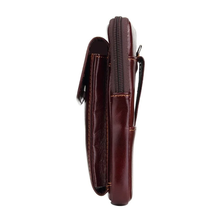 Crazy Horse Waist Bag Top Layer Cowhide Leather Zipper Pocket