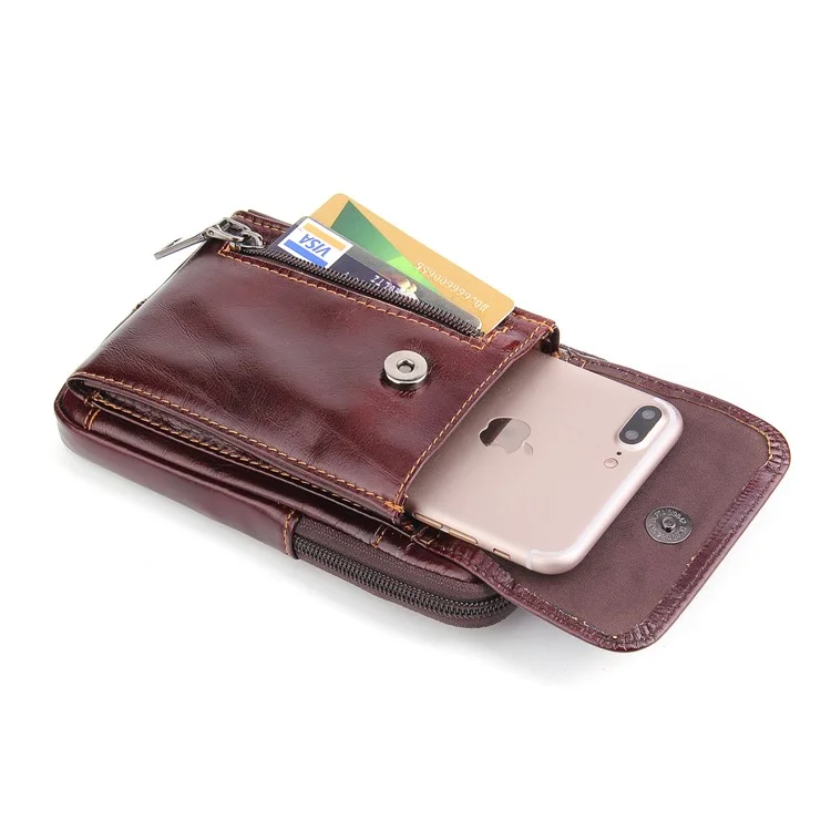 Crazy Horse Waist Bag Top Layer Cowhide Leather Zipper Pocket