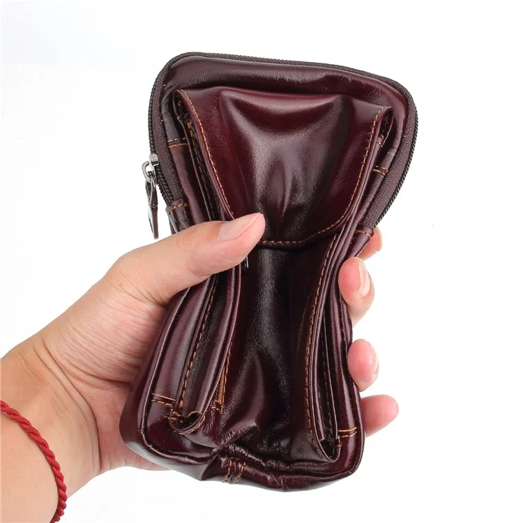 Crazy Horse Waist Bag Top Layer Cowhide Leather Zipper Pocket