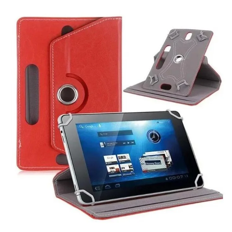 Suporte Giratório Universal de 360 Graus de Couro para Samsung Tab 3 7.0 P3200/LG G Pad 7.0 - Vermelho