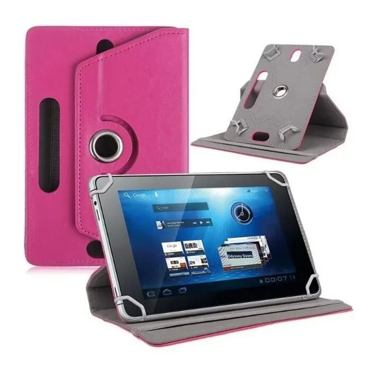 Suporte Giratório Universal de 360 Graus Capa de Couro Protetora para iPad mini 5/Huawei MediaPad T3 8.0 - Rosa
