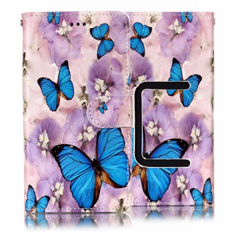 Blue Butterflies and Flower - Embossed Patterned Leather Wallet Universal Phone Case for iPhone 8 Plus/Galaxy J7 (2018)