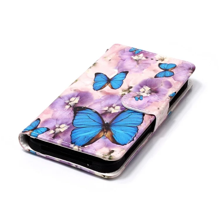 Blue Butterflies and Flower - Embossed Patterned Leather Wallet Universal Phone Case for iPhone 8 Plus/Galaxy J7 (2018)