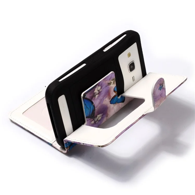 Blue Butterflies and Flower - Embossed Patterned Leather Wallet Universal Phone Case for iPhone 8 Plus/Galaxy J7 (2018)