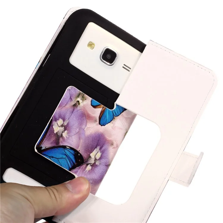 Blue Butterflies and Flower - Embossed Patterned Leather Wallet Universal Phone Case for iPhone 8 Plus/Galaxy J7 (2018)