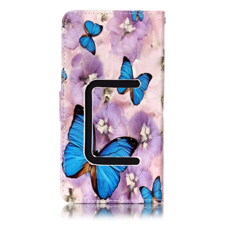 Blue Butterflies and Flower - Embossed Patterned Leather Wallet Universal Phone Case for iPhone 8 Plus/Galaxy J7 (2018)